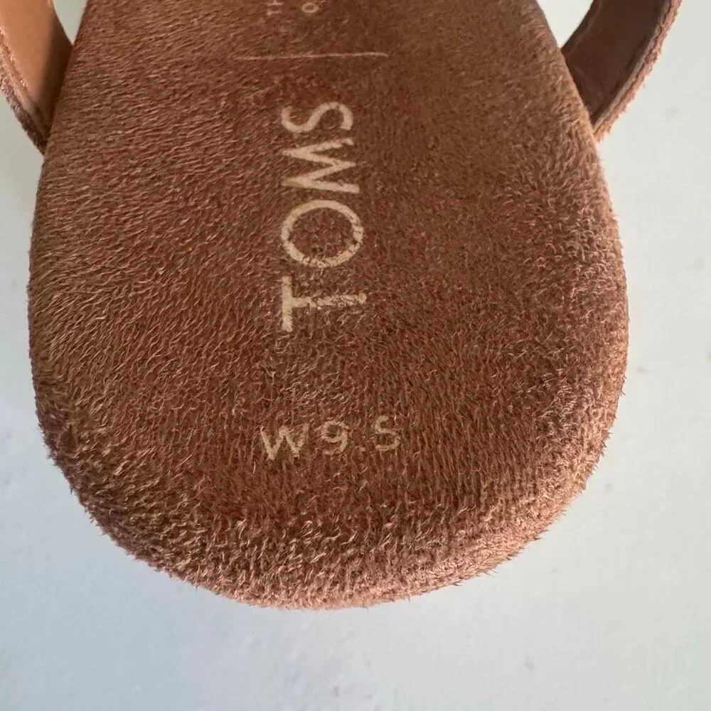 TOMS Suede Criss Cross Platform Cork Sandals Size 9.5 Tan